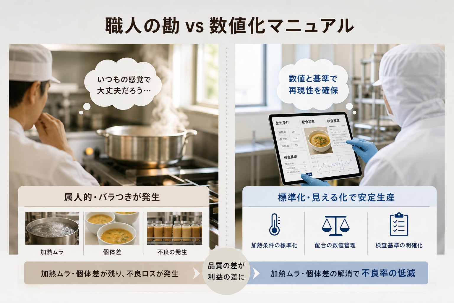 試作の味を工場で再現し「量産化の壁」による損失を防ぐ品質管理のコツは何か?